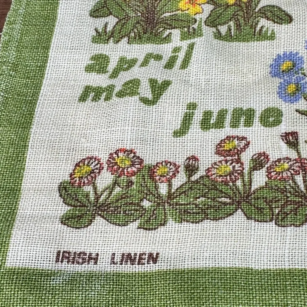 Vintage 1984 Calendar Towel Irish Linen Leap Year Floral 18x28